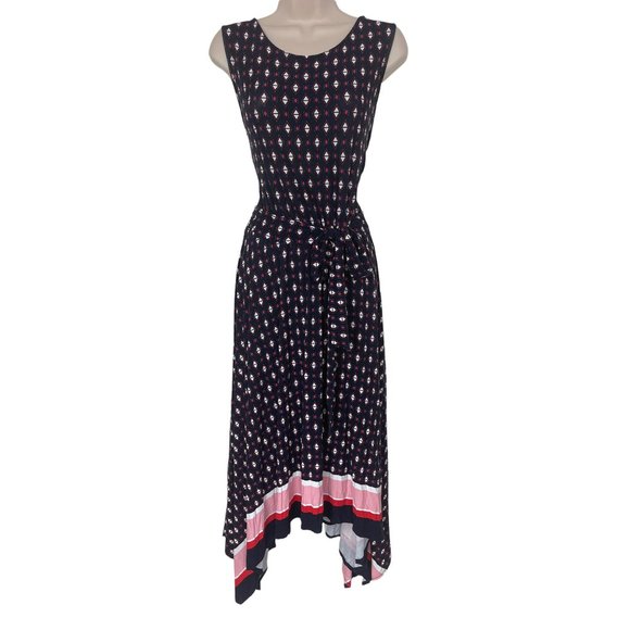 Size 1X 16 18 ULTRA-SOFT PRINTED‎ SHARKBITE ASYMMETRICAL DRESS W/TIE Plus Size - Picture 1 of 4